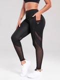 Solid Contrast Mesh Pocket Fitness Leggings